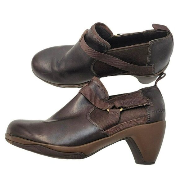 Merrell Ankle Bootie Womens Size 7 Brown Leather Heel Boots Clog Hiking Work - Picture 4 of 6